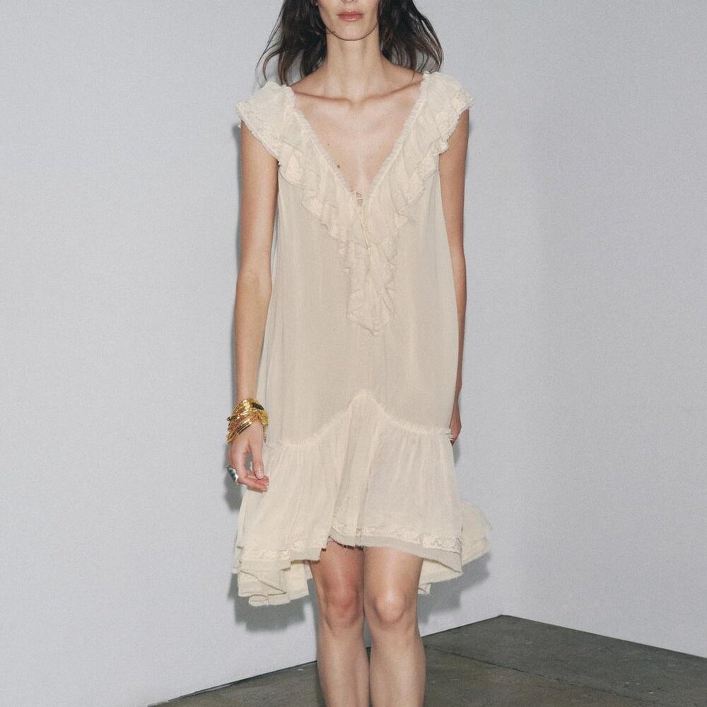 NWT ZARA ZW COLLECTION LACE RUFFLE DRESS